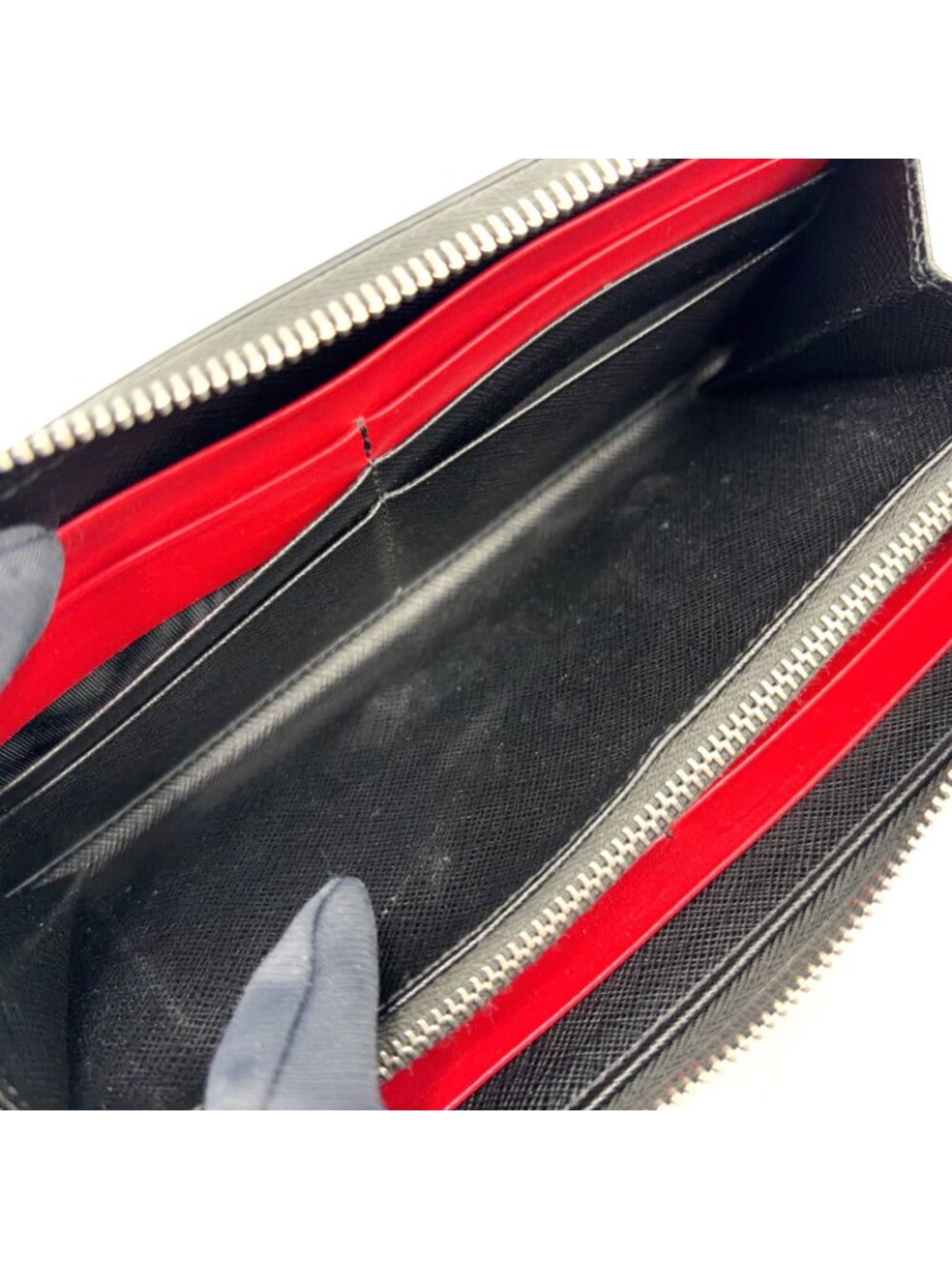 Prada Zip Around Leather Black Wallet Silver - Picture 8 of 14